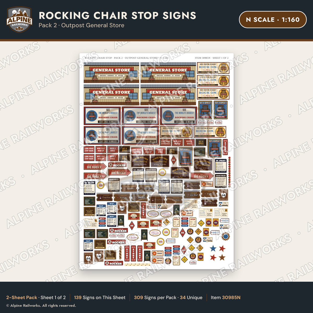 Alpine Railworks 30985N N Scale Roadside Signs - Giant Rocking Chair