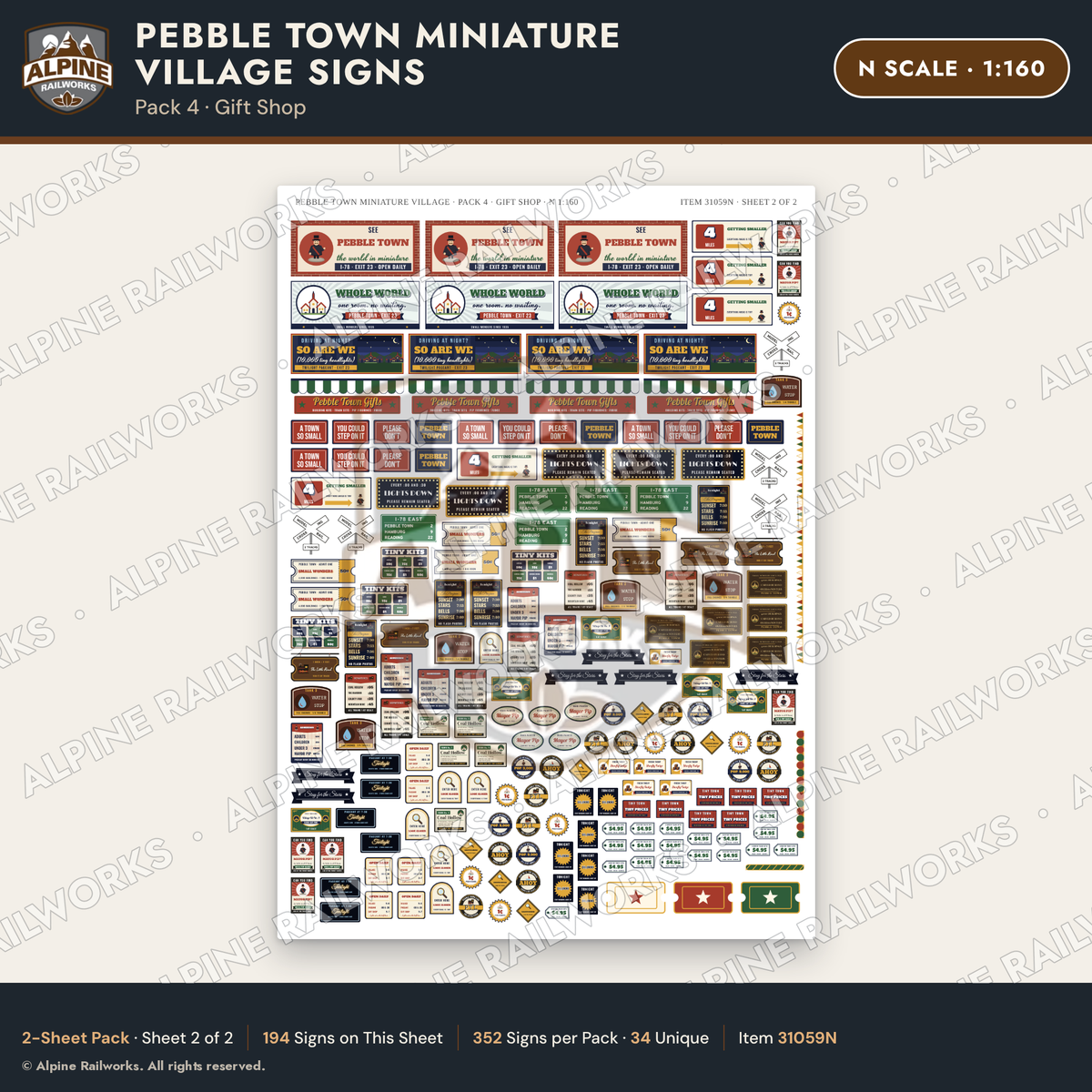 Alpine Railworks 31059N N Scale Roadside Signs - Miniature Village