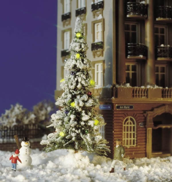 Busch 5409 HO Scale Christmas Tree -- w/7 Yellow Lights & Snowman