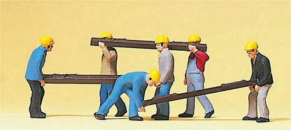 Preiser 10034 HO Scale Working People -- Track Workers with Railroad Ties pkg(6)