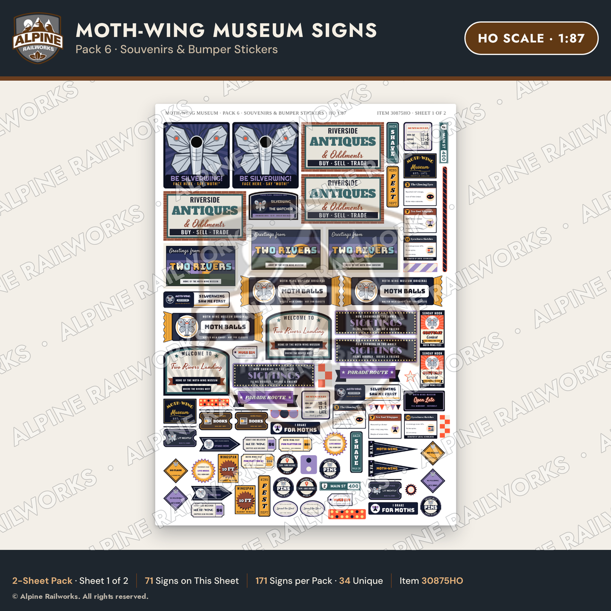 Alpine Railworks 30875HO HO Scale Roadside Signs - Mothman Museum