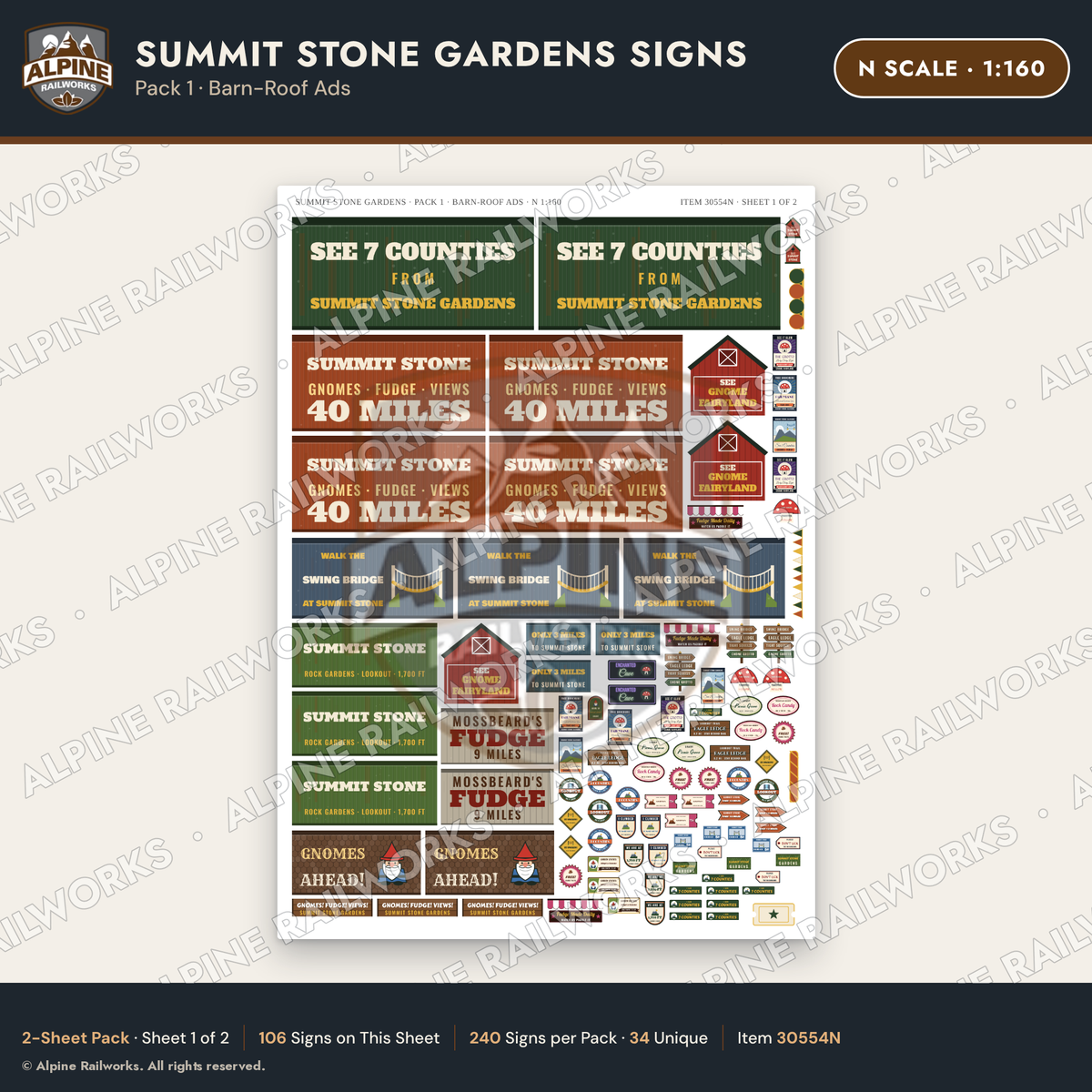 Alpine Railworks 30554N N Scale Roadside Signs - Rock Garden