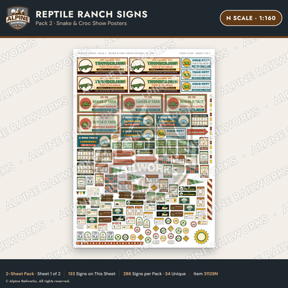 Alpine Railworks 31129N N Scale Roadside Signs - Reptile Zoo