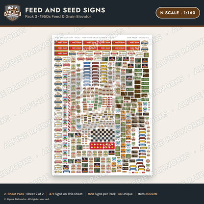 Alpine Railworks 30022N N Scale Feed and Seed Signs - 1950s Feed