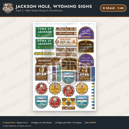 Alpine Railworks 31387O O Scale Jackson Hole WY Signs - Shops
