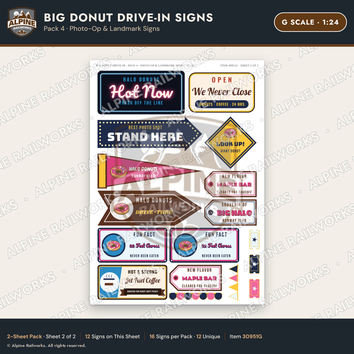 Alpine Railworks 30951G G Scale Roadside Signs - Giant Donut Shop