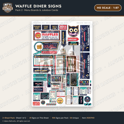 Alpine Railworks 31207HO HO Scale Waffle Diner Signs - Menu Boards