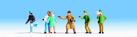 Noch 15096 HO Scale Criminal/Bad Boys w/Guns & Police -- 3 Armed Robbers, Female Hostage & 2 Policemen