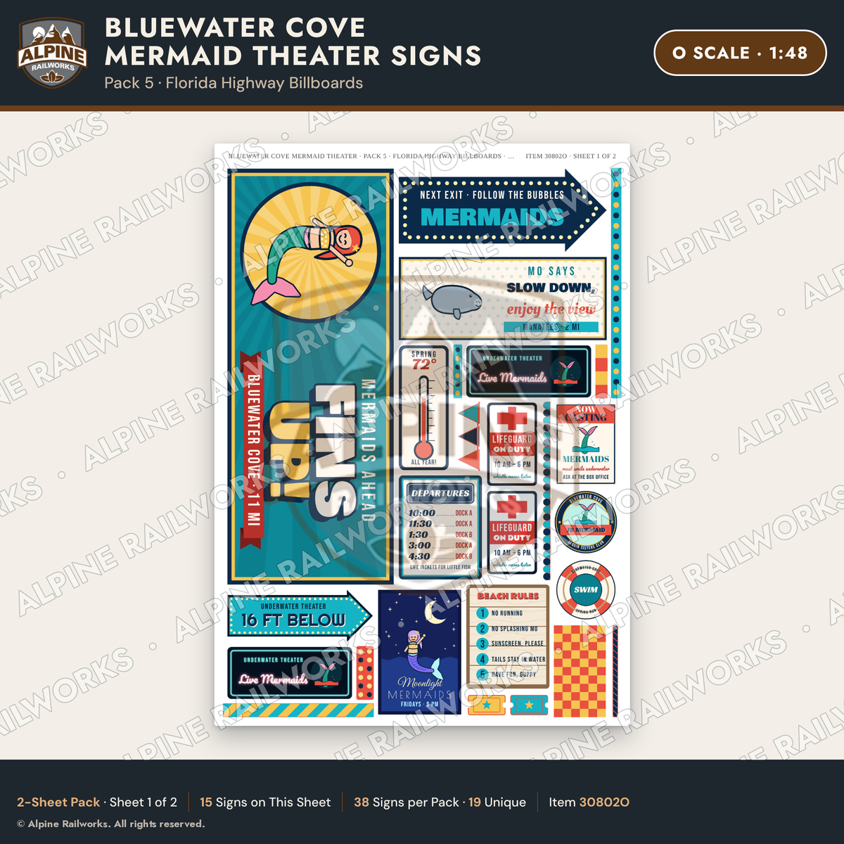 Alpine Railworks 30802O O Scale Roadside Signs - Mermaid Show