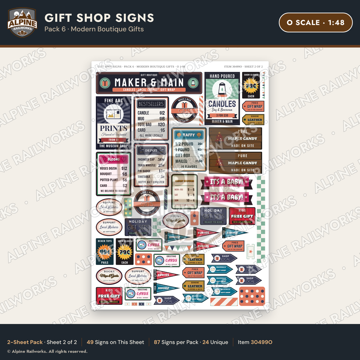 Alpine Railworks 30499O O Scale Gift Shop Signs