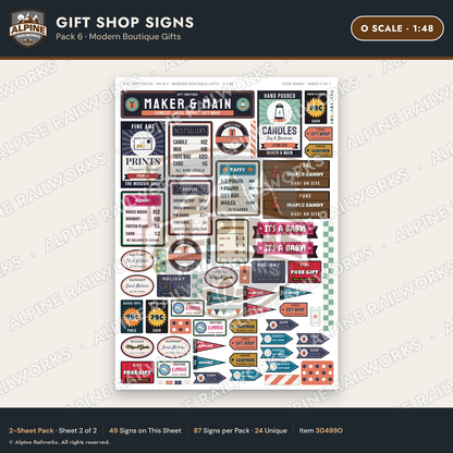 Alpine Railworks 30499O O Scale Gift Shop Signs