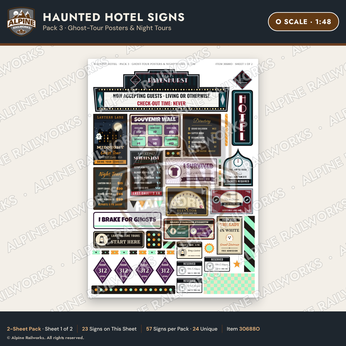 Alpine Railworks 30688O O Scale Haunted Hotel Signs