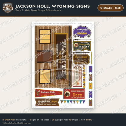 Alpine Railworks 31387O O Scale Jackson Hole WY Signs - Shops