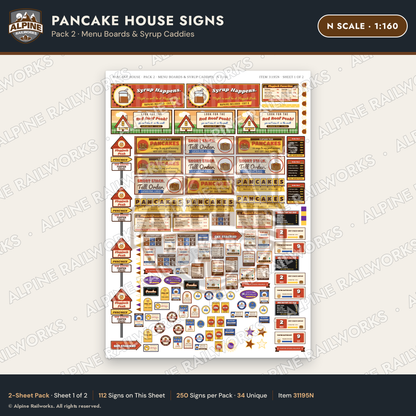 Alpine Railworks 31195N N Scale Pancake House Signs - Menu Boards