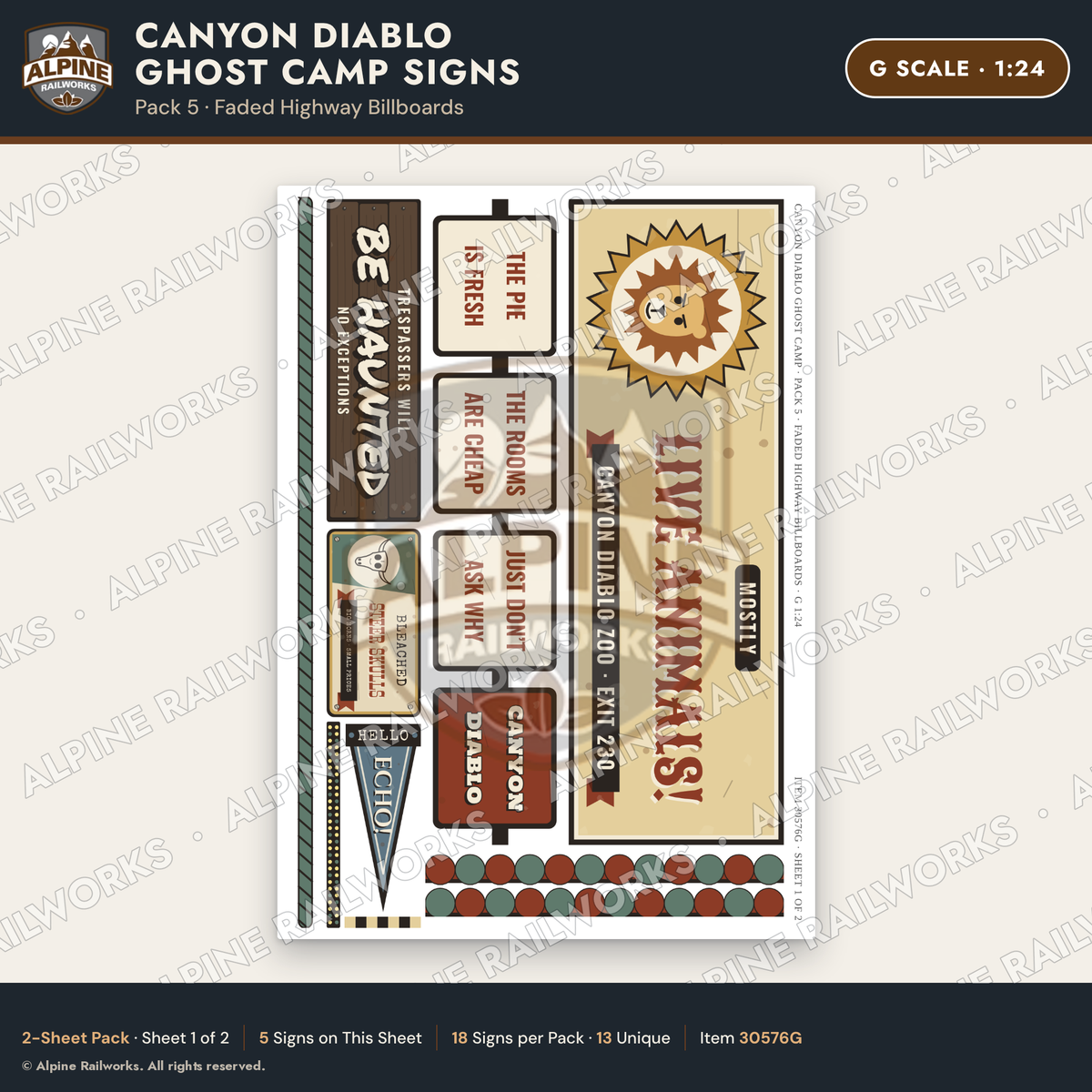 Alpine Railworks 30576G G Scale Roadside Signs - Desert Ghost Town
