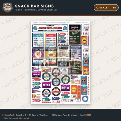 Alpine Railworks 30353O O Scale Snack Bar Signs - Roller Rink