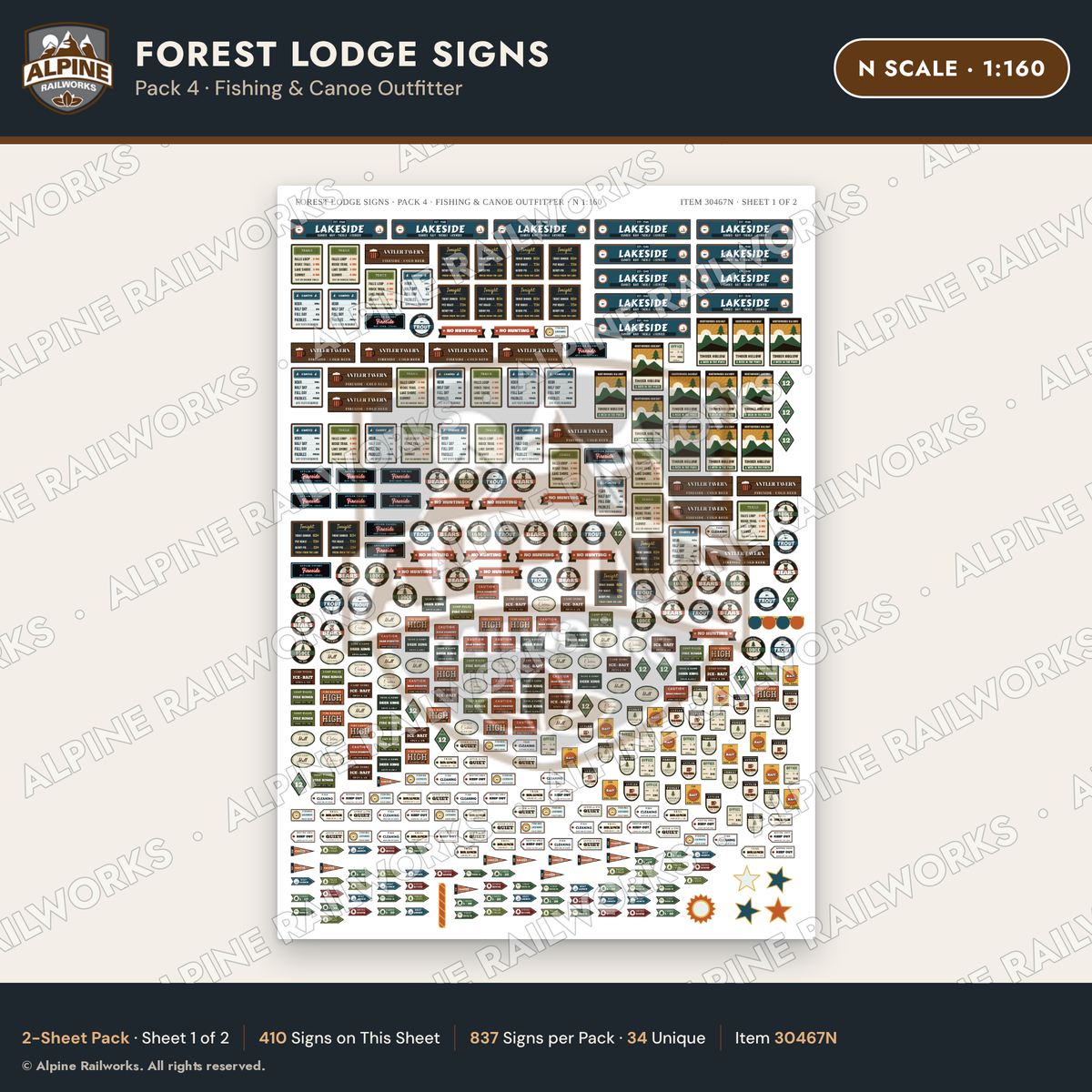 Alpine Railworks 30467N N Scale Forest Lodge Signs - Fishing