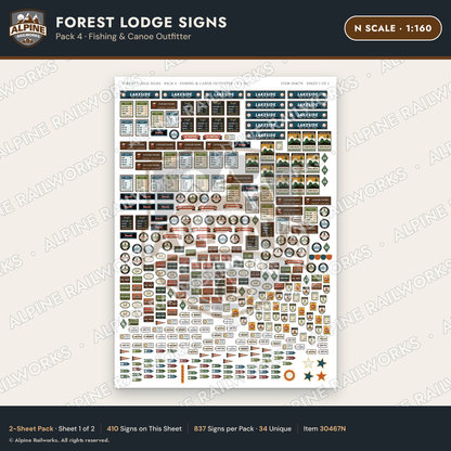 Alpine Railworks 30467N N Scale Forest Lodge Signs - Fishing