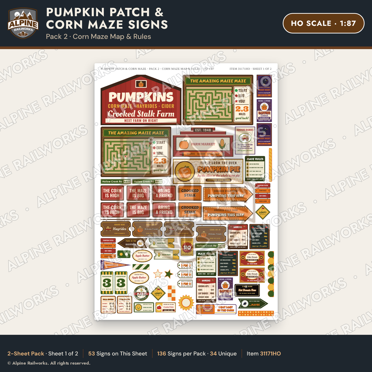 Alpine Railworks 31171HO HO Scale Farm Signs - Pumpkin Patch