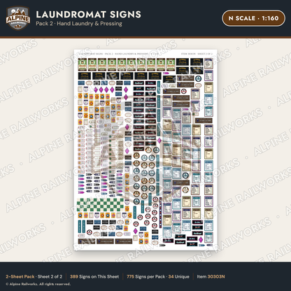 Alpine Railworks 30303N N Scale Laundromat Signs - Hand Laundry