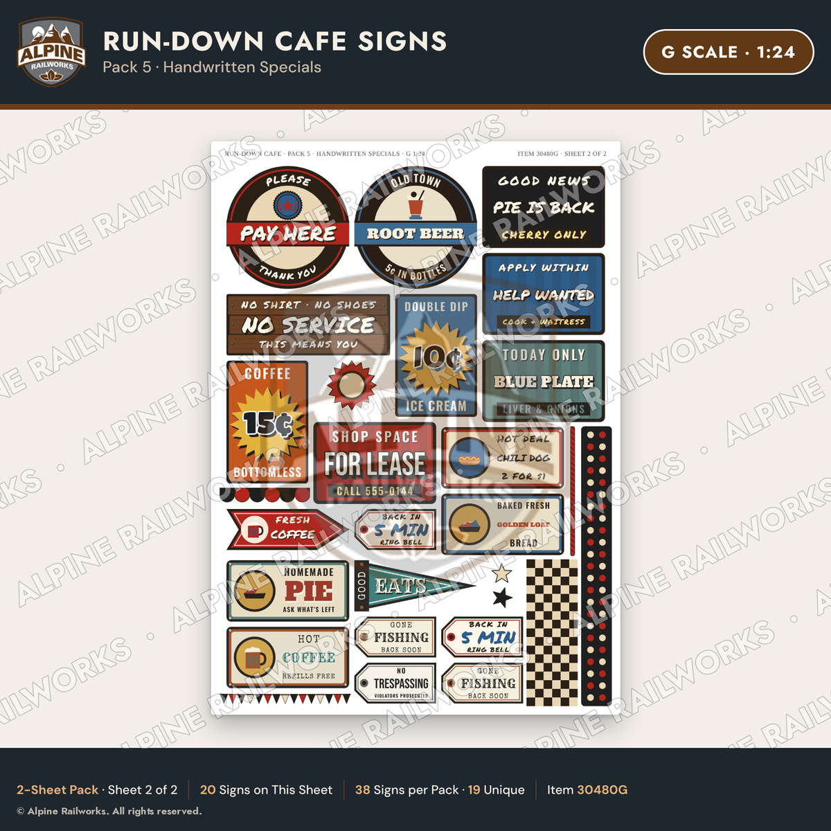 Alpine Railworks 30480G G Scale Run-Down Cafe Signs