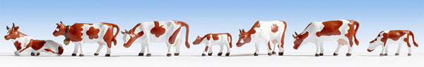 Noch 36723 N Scale Cows -- Brown & White pkg(9)