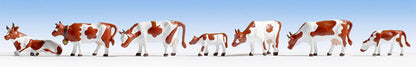 Noch 36723 N Scale Cows -- Brown & White pkg(9)
