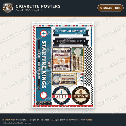 Alpine Railworks 30185G G Scale Cigarette Posters - 1950s King Size