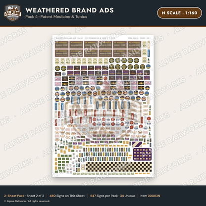 Alpine Railworks 30083N N Scale Weathered Brand Ads - Patent Medicine