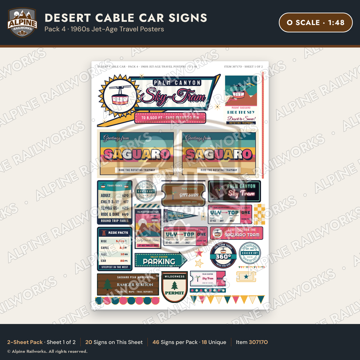 Alpine Railworks 30717O O Scale Tourist Signs - Desert Cable Car