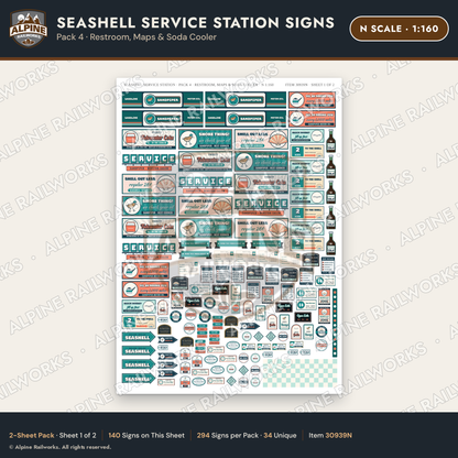 Alpine Railworks 30939N N Scale Roadside Signs - Seashell Gas Station