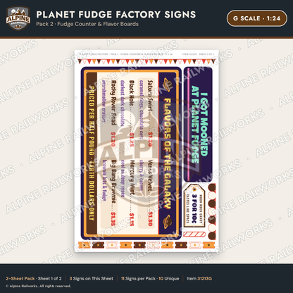 Alpine Railworks 31213G G Scale Fudge Factory Signs - Fudge Counter