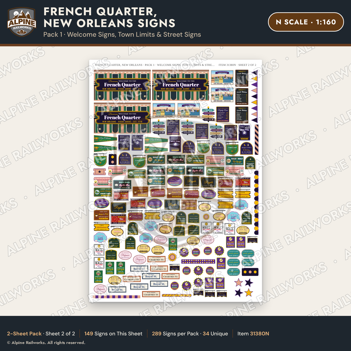 Alpine Railworks 31380N N Scale French Quarter Signs - Welcome Signs