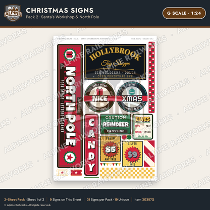Alpine Railworks 30357G G Scale Christmas Signs - Santa's Workshop
