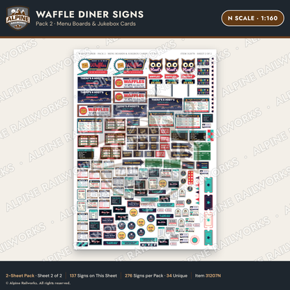 Alpine Railworks 31207N N Scale Waffle Diner Signs - Menu Boards