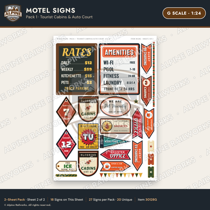 Alpine Railworks 30128G G Scale Motel Signs - Tourist Cabins