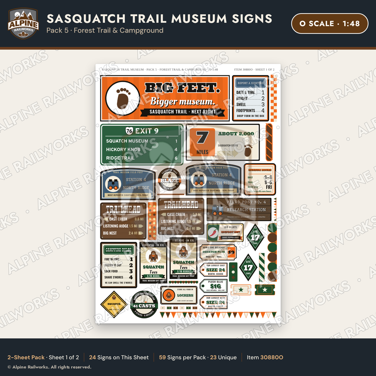 Alpine Railworks 30880O O Scale Roadside Signs - Bigfoot Museum