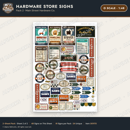 Alpine Railworks 30117O O Scale Hardware Store Signs