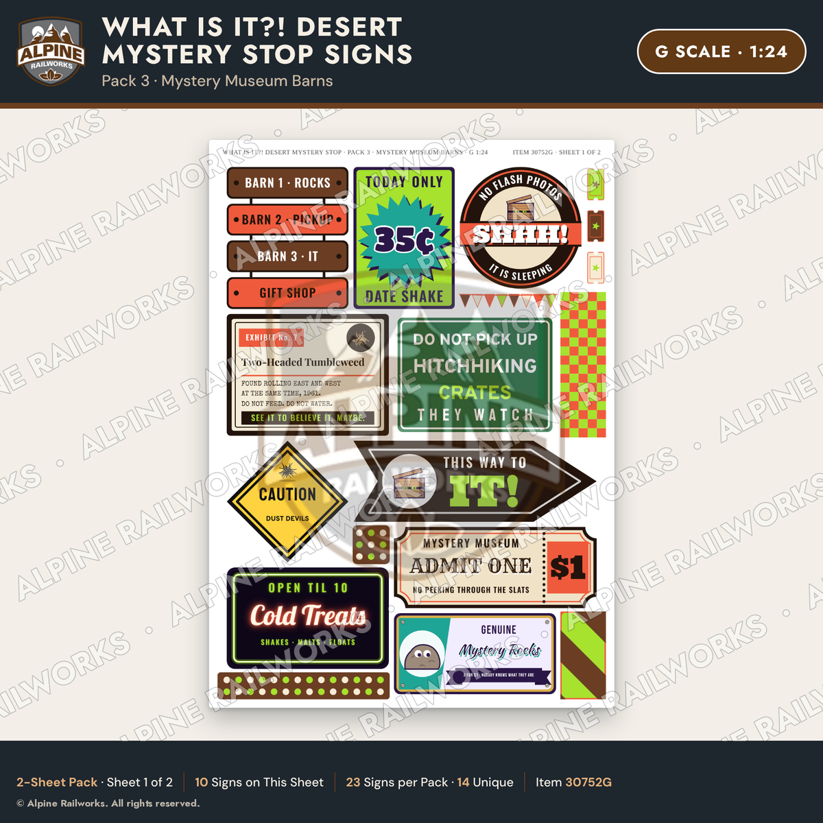 Alpine Railworks 30752G G Scale Roadside Signs - Desert Mystery Stop