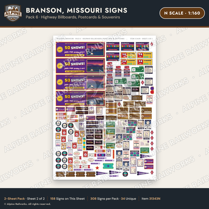 Alpine Railworks 31343N N Scale Branson MO Signs - Billboards