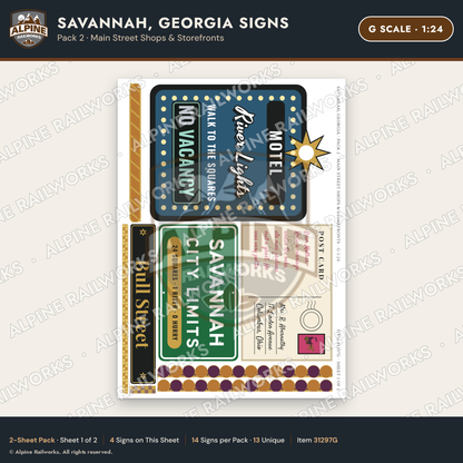 Alpine Railworks 31297G G Scale Savannah GA Signs - Main Street Shops