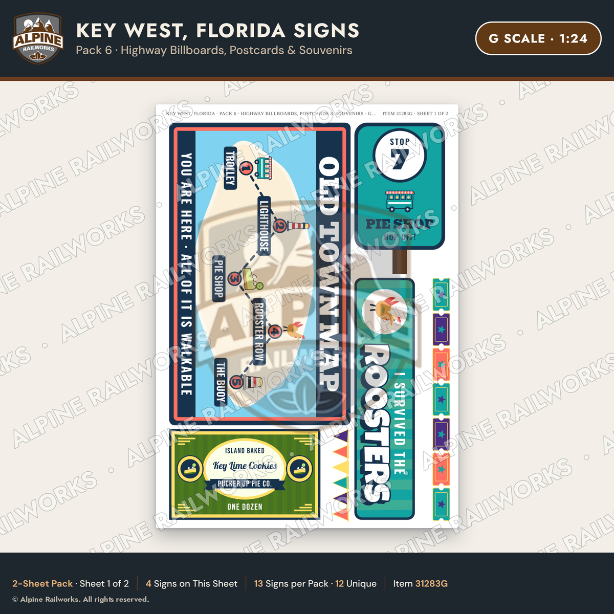 Alpine Railworks 31283G G Scale Key West FL Signs - Billboards