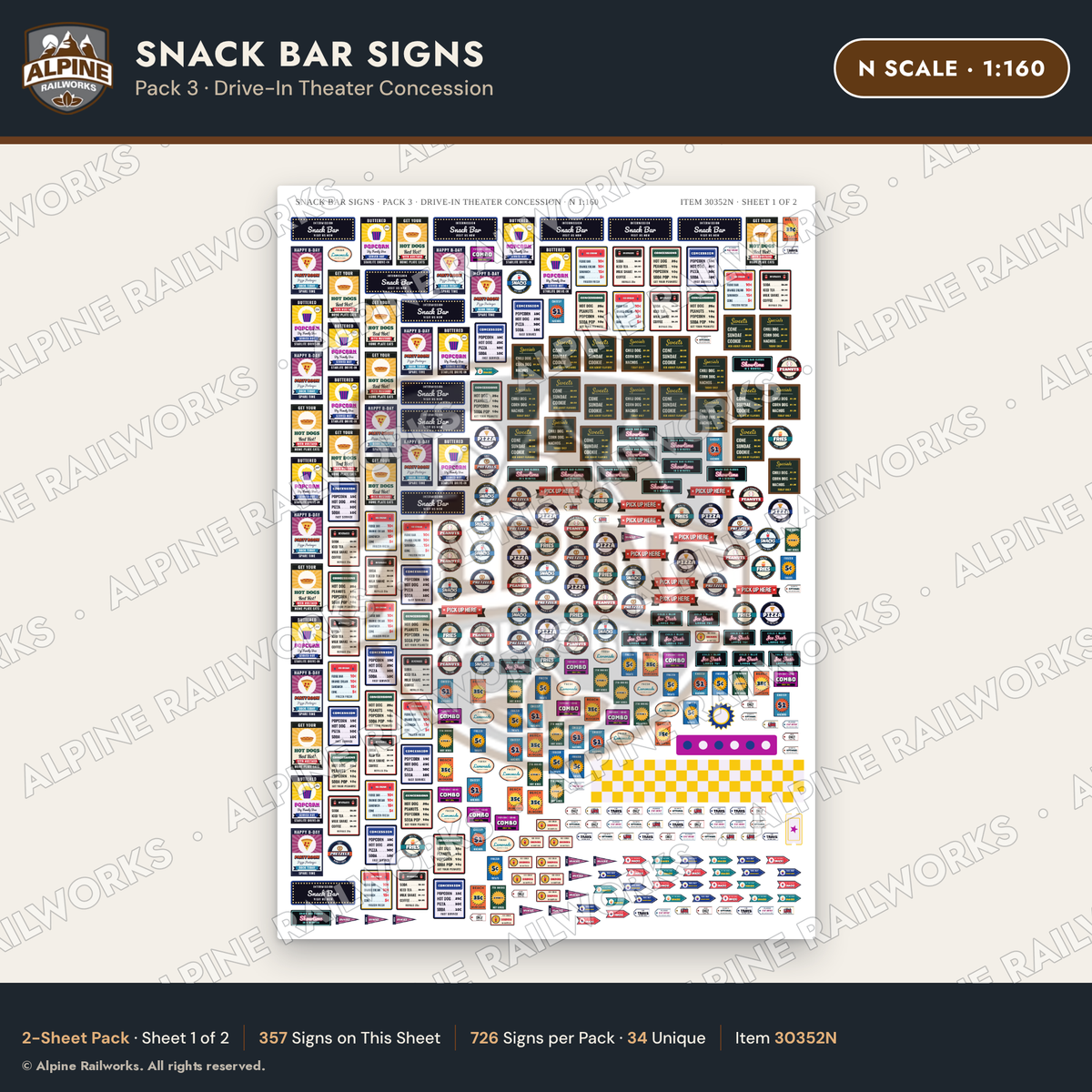 Alpine Railworks 30352N N Scale Snack Bar Signs
