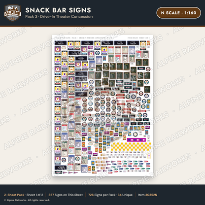 Alpine Railworks 30352N N Scale Snack Bar Signs
