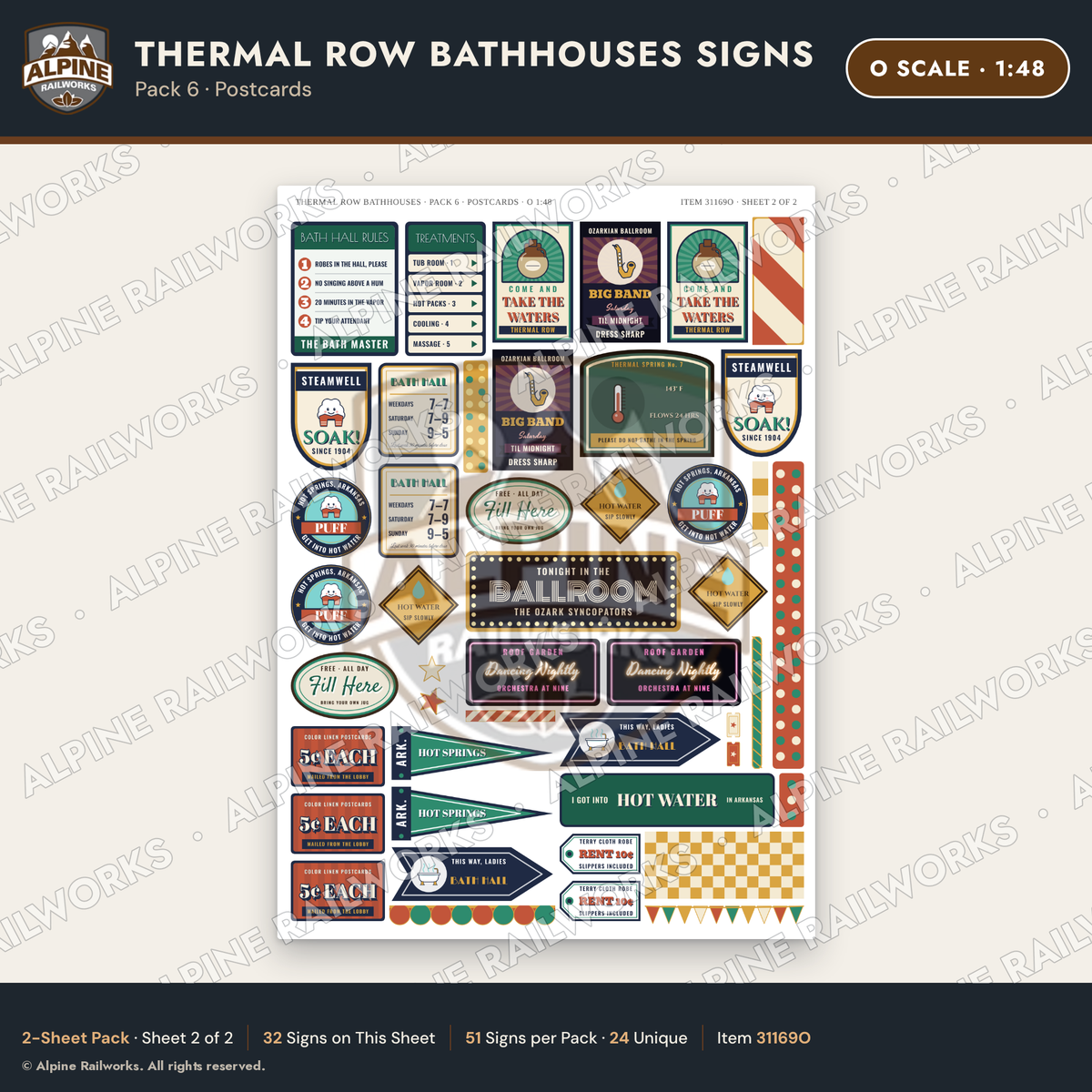 Alpine Railworks 31169O O Scale Roadside Signs - Hot Springs