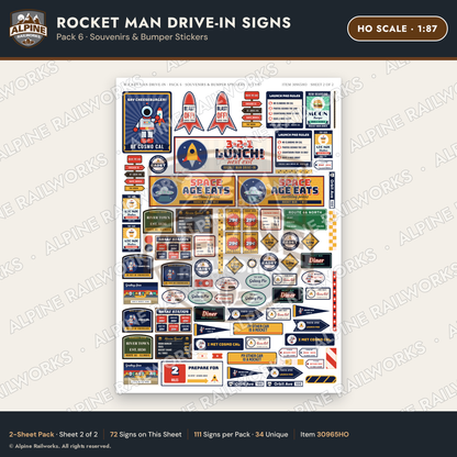Alpine Railworks 30965HO HO Scale Roadside Signs - Spaceman Drive-In