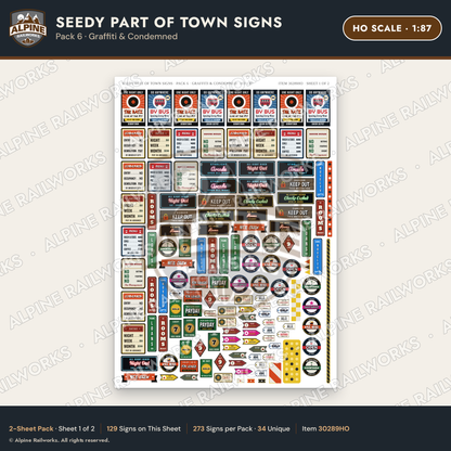 Alpine Railworks 30289HO HO Scale Seedy Part of Town Signs - Graffiti