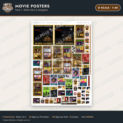 Alpine Railworks 30026O O Scale Movie Posters - 1930s Noir & Gangster