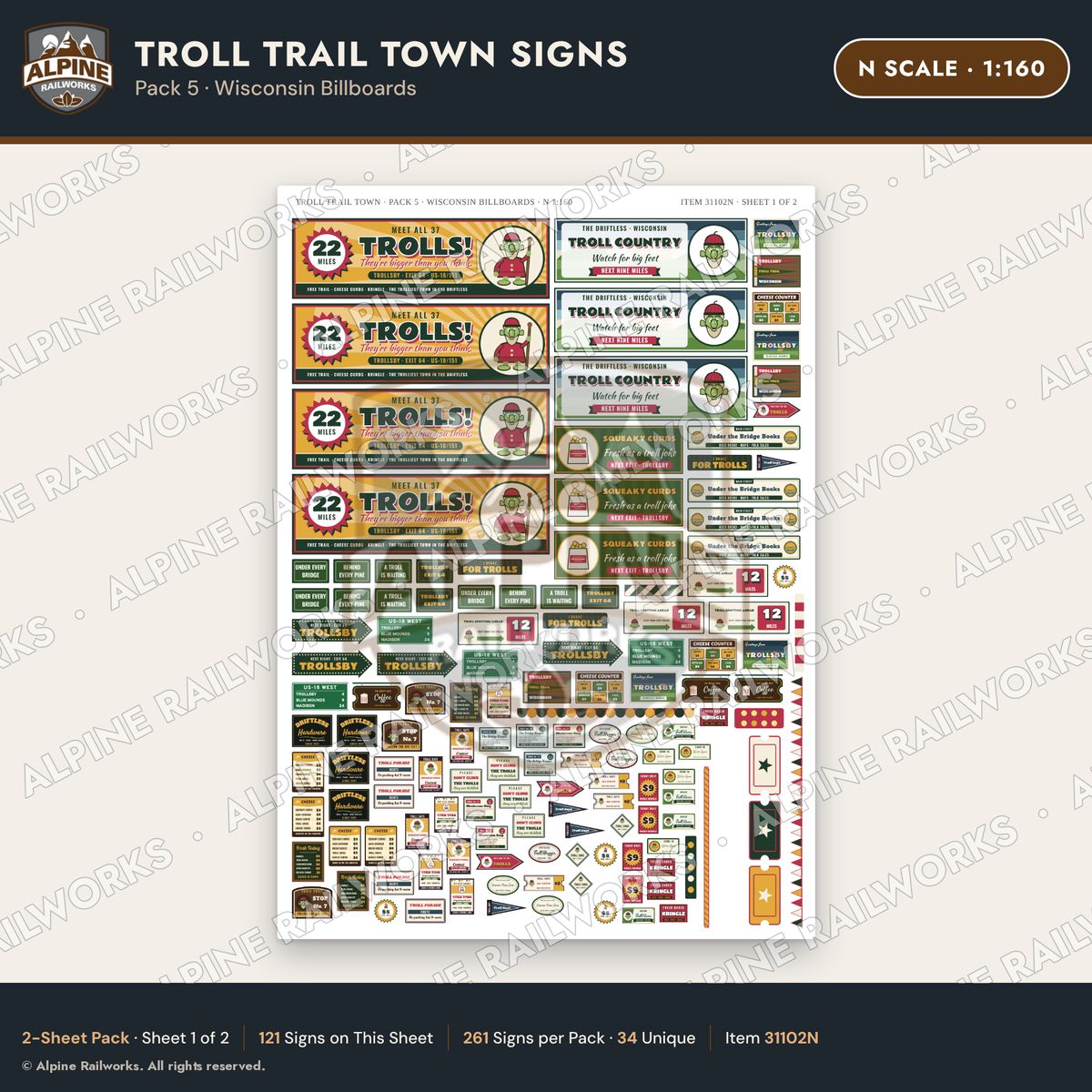 Alpine Railworks 31102N N Scale Roadside Attraction Signs - Troll Town