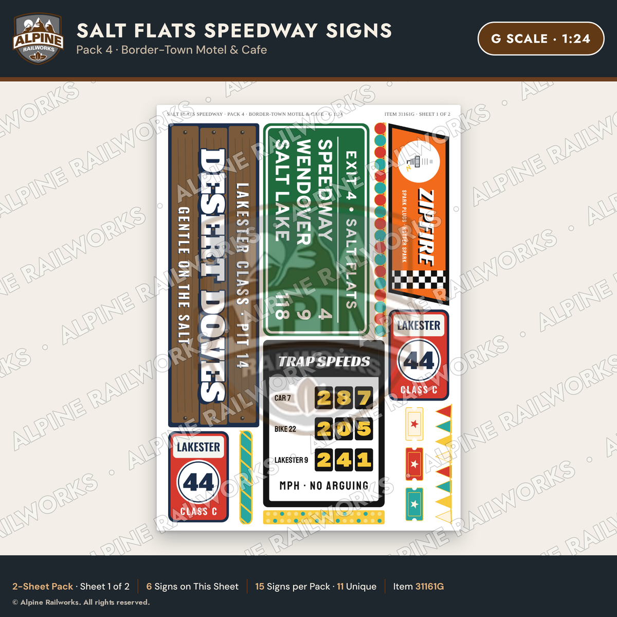 Alpine Railworks 31161G G Scale Racing Signs - Salt Flats Speedway